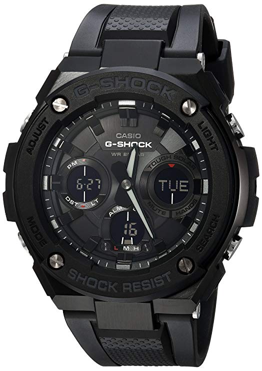Casio Men's G Shock Stainless Steel Quartz Watch with Resin Strap, Black, 27